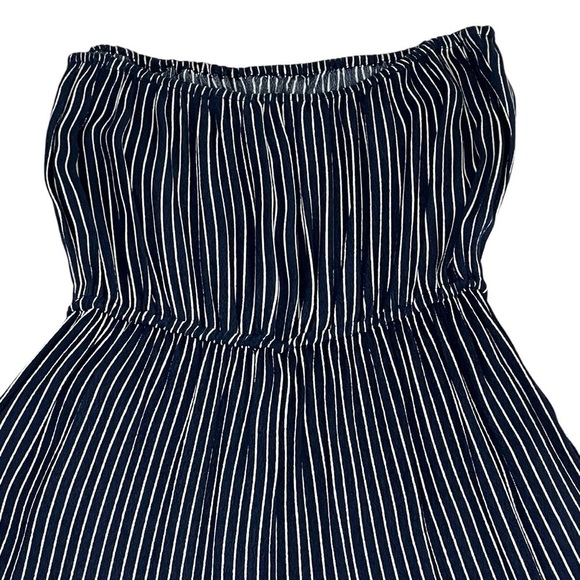 ABERCROMBIE & FITCH Navy Blue White Pinstripe Strapless Wide Leg Jumpsuit Size S - Picture 7 of 16